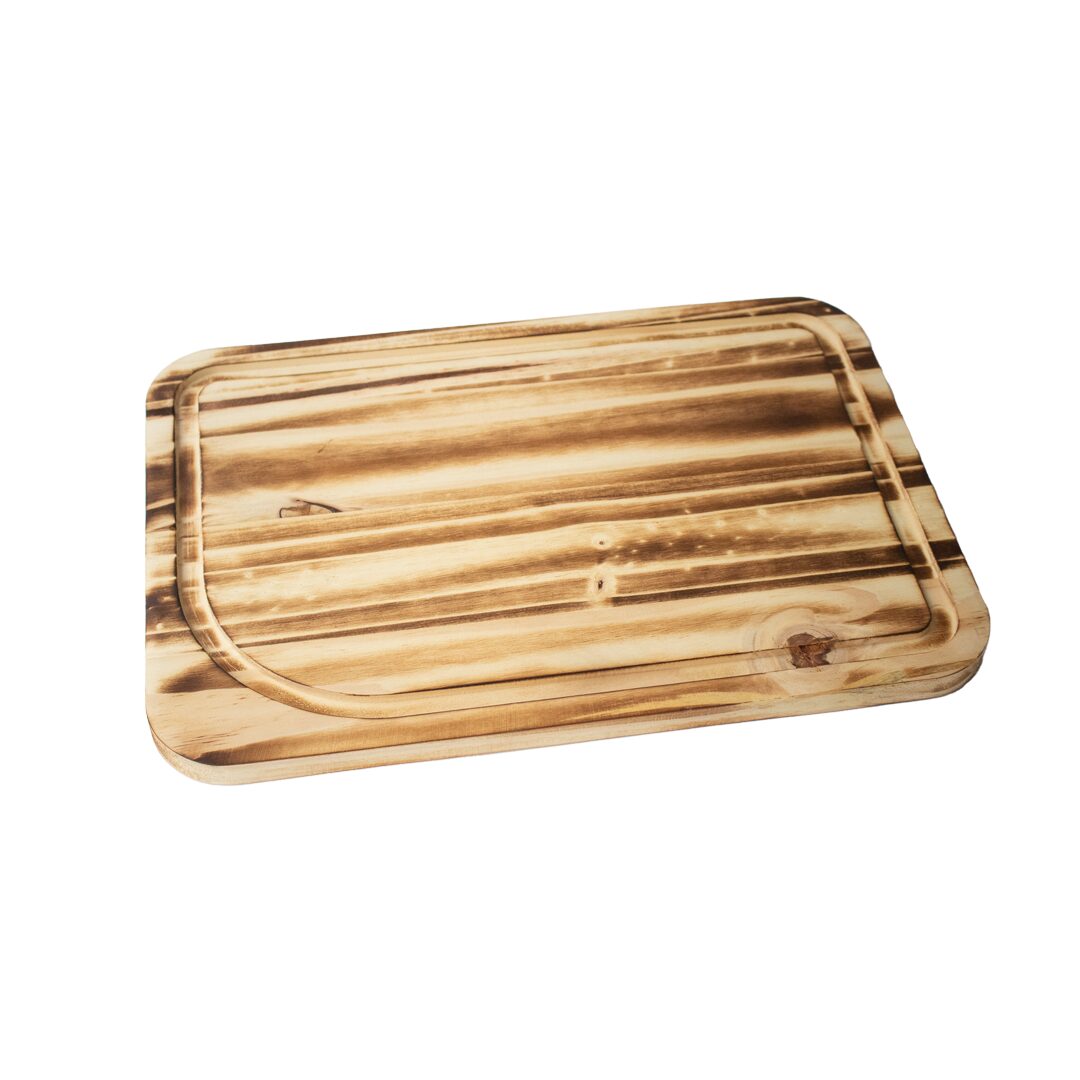 Tábua oval de madeira pinus com tratamento safari e canaleta no contorno