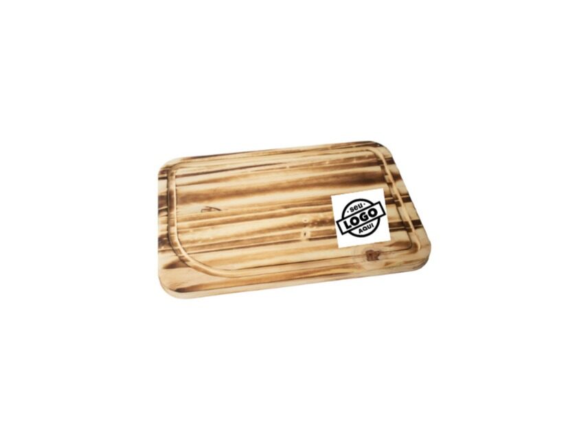 Tábua Safari oval de madeira com gravação a laser de logotipo no fundo branco